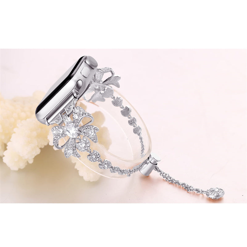 For Apple Watch Series 9 8 7 41mm 6 5 4 SE SE (2022) SE (2023) 40mm 3 2 1 38mm Rhinestones Decor Bowknot Bracelet Metal Watch Strap Adjustable Wrist Band For Apple Watch Series 9 8 7 41mm 6 5 4 SE SE (2022) SE (2023) 40mm 3 2 1 38mm Rhinestones Decor Bowknot Bracelet Metal Watch Strap Adjustable Wrist Band